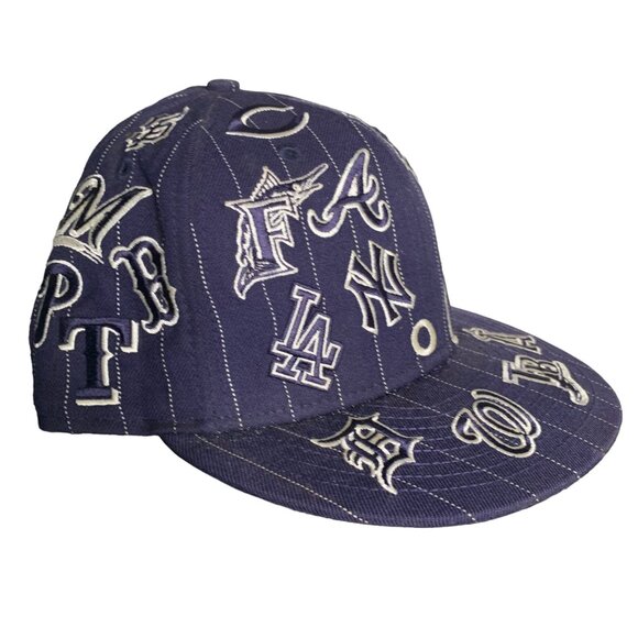 New Era MLB All Over Logos Hat Fitted 7 3/8 Wool 100th Season 59Fifty Baseball - Picture 2 of 6
